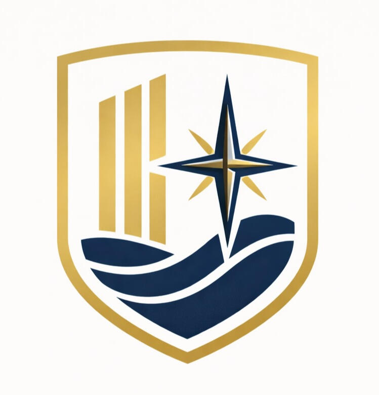 Close up of luxury material samples including walnut wood slats, navy panel, brass hardware, Calacatta marble and Venetian plaster textures